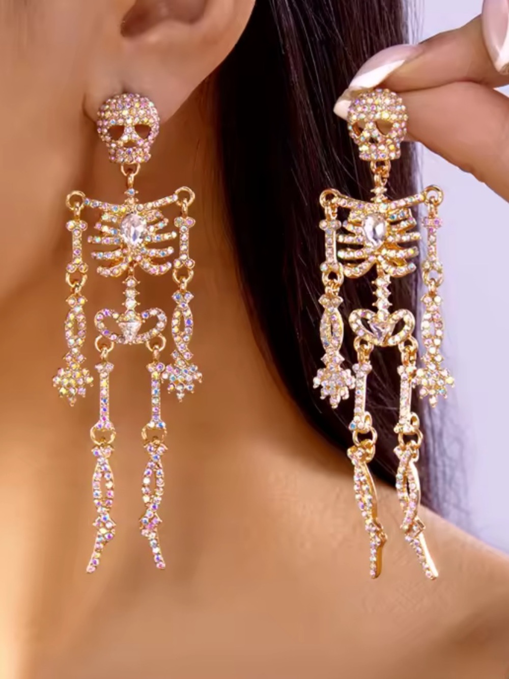 Golden Skeleton Long Drop Earrings